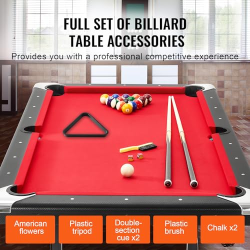 Image of VEVOR Folding Pool Table,Portable Billiards Tables, Foldable Space-Saving Entertainment Game Set Includes Ball, Cue, Rack, Chalk, Brush, Brown with Bule Cloth, for Family Use, Recreation Room