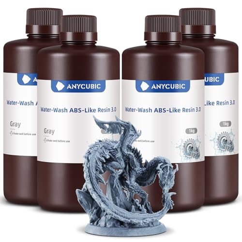 Image of ANYCUBIC Water Washable ABS-Like Resin 3.0 Bundle, 3D Printer Resin, High Toughness and High Precision, Easy to Post-Process, Low Odor, Wide Compatibility for All LCD 3D Printers (Grey, 4kg)