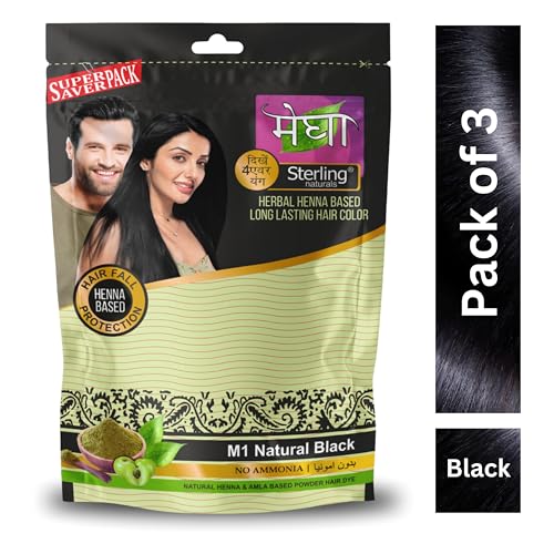 Image of Megha Mehandi Hair Colour for Women & Men, Henna Based Mehndi, Organic Hair Dye Without Chemicals and Ammonia, Natural Black, 45 g (Pack of 3)