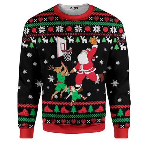 ACEPrints Funny Santa Reindeer Ugly Christmas Sweatshirt for Men Women Polyester Sweatshirt 14