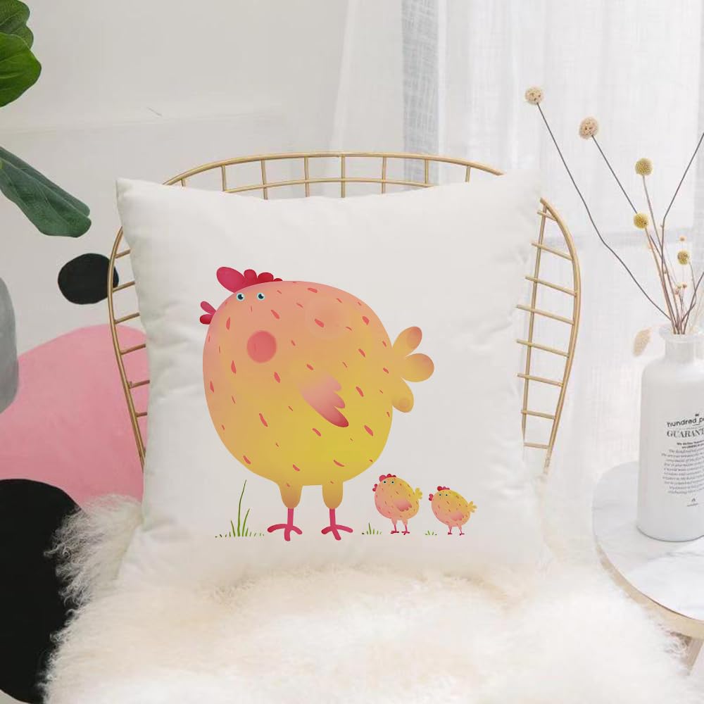 HYOSXW Cushion Cover,Throw Pillow Case Home Decorative for Living Room Bedroom Sofa Chair 16X16 Inch,Cartoon, a full colorful hen and chick, on a white background,Pillowcase 40X40cm