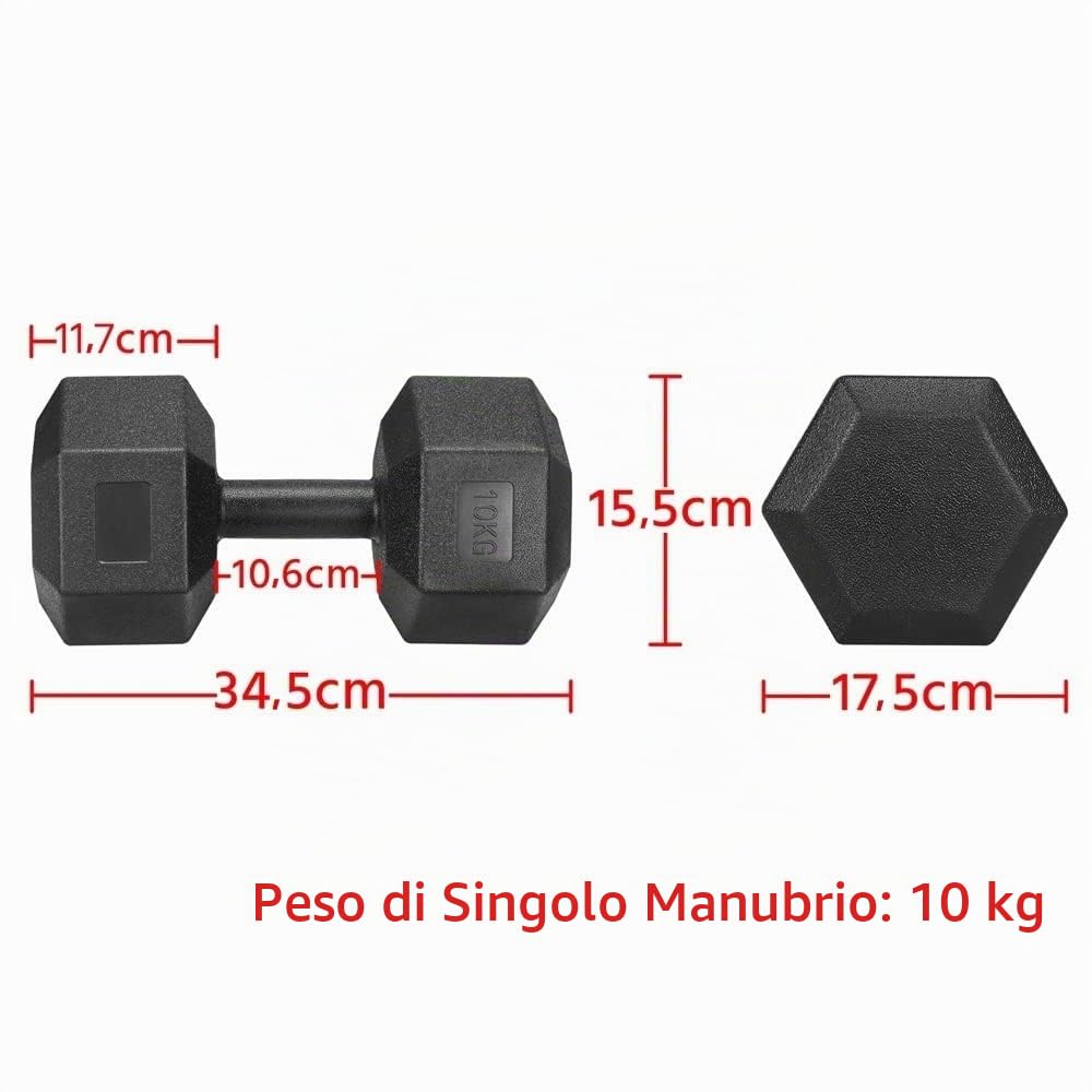 Yaheetech Set di 2 Manubri Esagonale per Palestra Casa in Ferro e PVC Antiscivolo Nero 2 Pezzi
