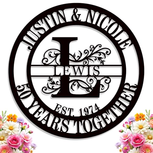 Personalized 50th/70th/60th/40th/30th/25th/1st Anniversary Wedding Gifts,Custom Metal Name Sign,Best 50th Anniversary Metal Gifts for Couple Parent Husband Wife, Unique Anniversary Present Ideas