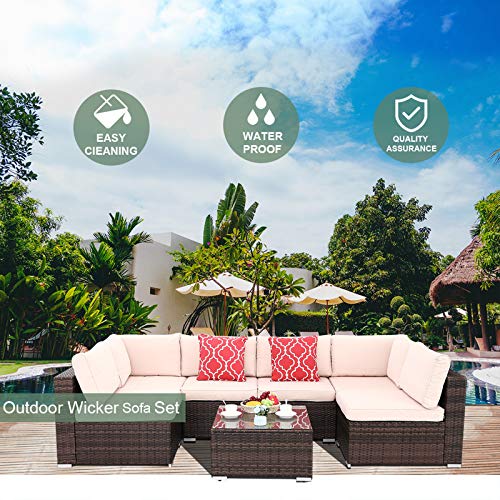 image for Polar Aurora 7 Pieces Outdoor Patio Sofa Set PE Rattan Wicker Sectiona