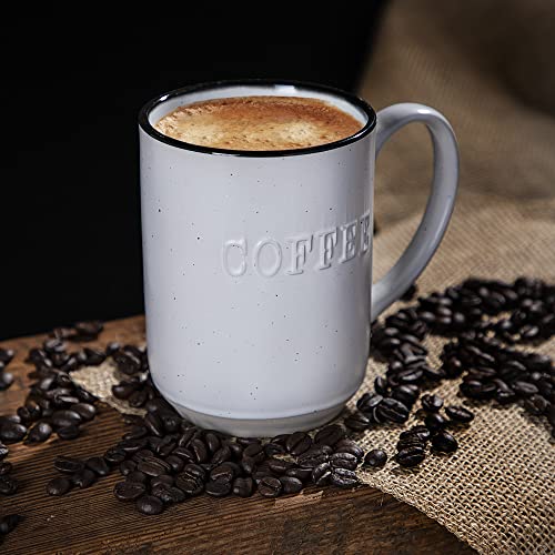 Sheffield Home Set Of Stoneware Coffee Mugs- 4 Printed Coffee Cups, Tea Cups, Latte Mugs 16 Oz (White) #TOP4