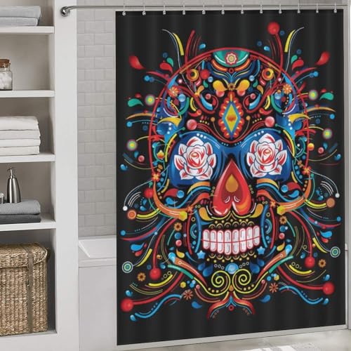 Rideau de douche crâne imperméable lavable avec 12 crochets - 2