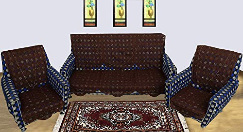 Image of Kuber Industries Circle Design Cotton 7 Pieces 5 Seater Sofa Cover with Center Table Cover Set (Standard, Brown) - KUBMART02965