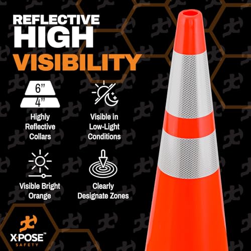 Image of Xpose Safety 36 Inch Orange Traffic Cones with 6 inch & 4 inch Collars