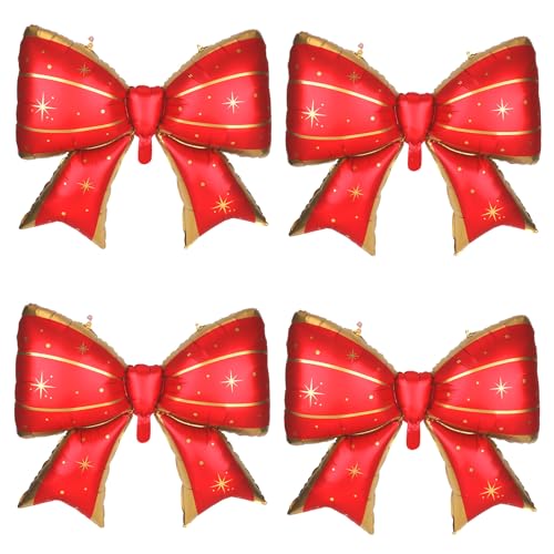Image of 4Pcs Giant Bow Balloons, 97.5cm /38in Big Elegant Coquette Theme Balloons for Birthday Wedding Engagement & Party Large Decorations Bridal & Bachelorette Supplies (Star Dot Red)