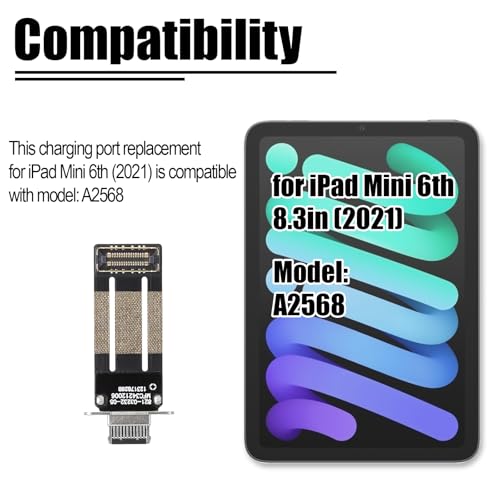 Image of Charging Port Replacement for iPad mini 2021 8.3-inch Charge Dock Connector Flex Cable Assembly for iPad mini 6th Gen Charger Board Replacement Fit for Model: A2568 (Black)