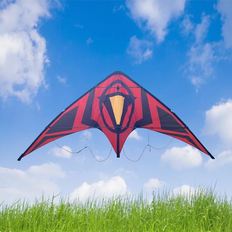 Dual Line Stunt Kite, Red and Black Design, 60.99" Wingspan, Outdoor Sport Flying Kite for Adults, Ripstop Polyester, Easy to Fly for Beach Outdoor Fun, Includes Bag