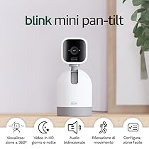 Blink Mini Pan-Tilt Camera | Videocamera intelligente di sicurezza, da interni, plug-in, audio bidirezionale, video HD, rilevazione di movimento, funziona con Alexa | Bianco