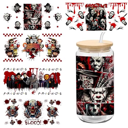 UV DTF Cup Wraps for 16 oz Glass Cups, 5 Sheets Rub on Transfers for Crafts, Uv Dtf Decals Stickers for Tumblers (Mixed DESIGN2)