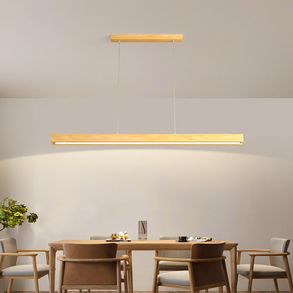Liniowa drewniana lampa wisząca, długa lampa do bagażnika z białym akrylowym abażurem, żyrandol LED, prostokątne światła jesionowe, światła dla (kolor: możliwość przyciemniania, rozmiar 100 cm)
