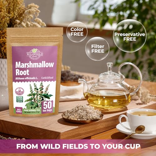 Image of 50 Bags Dried Marshmallow Root Tea Marshmallow Root Herb Herbal Tea (Althaea Officinalis) - 50 Count Bags Cut Sifted Herb Raiz De Malvavisco