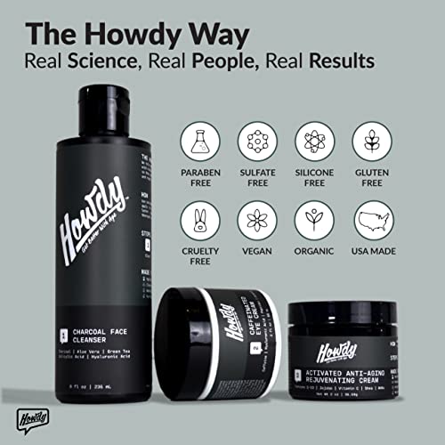 Howdy Men's Energizing Eye Cream (2 Oz) - Reduce Dark Circles, Puffiness, Fine Lines - Instantly Refresh Look With Caffeine, Hyaluronic Acid, Peptides, Coenzyme Q-10 - For All Skin Types - Organic #TOP6