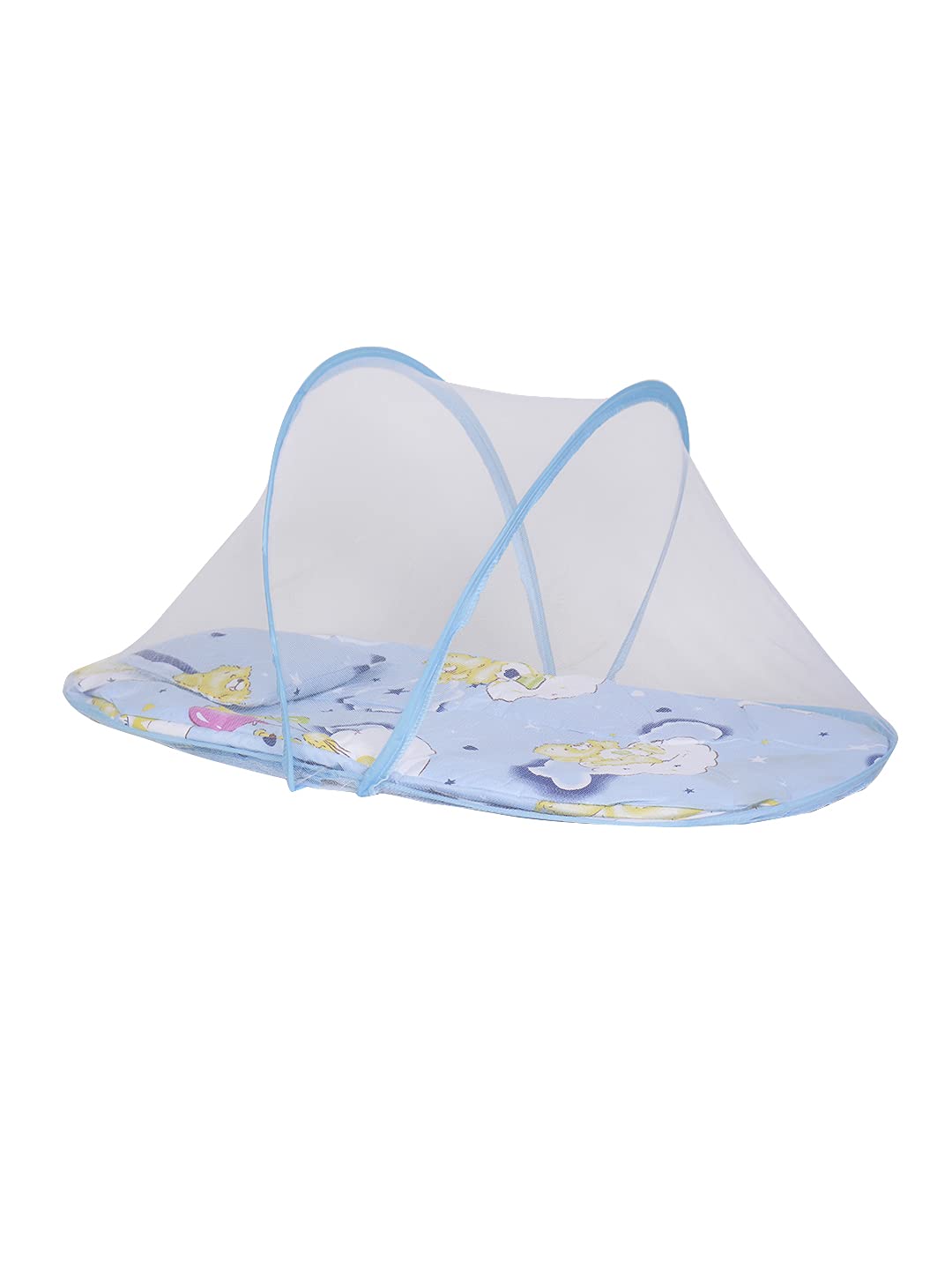 Passion Petals Digital Printed Bear Balloon Bedding Set,Foldable Mattress with Pillows,Baby Mosquito Net for Infants -Blue