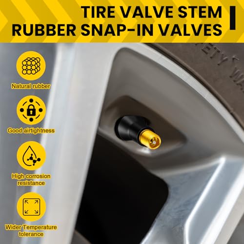 Image of Tallew 400 Pieces TR413 Tire Valve Stems, Rubber Snap-in Tubeless, Black
