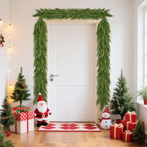 GarveeHome 6 Ft Realistic Christmas Garland, Real Touch Norfolk Pine Garland for Mantle, Dense Artificial Greenery Garland Decorations for Fireplace Stairs Railing Dining Table Indoor Outdoor, 1 Pcs