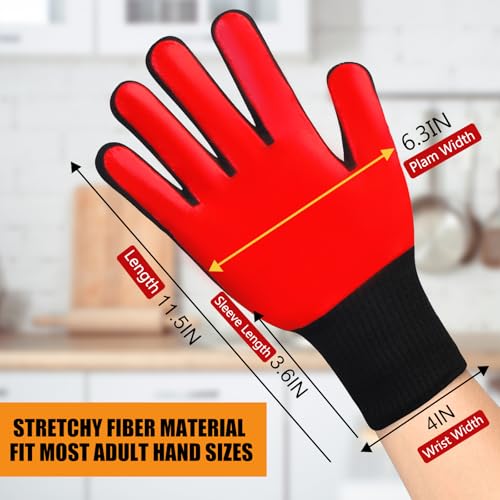 Image of BBQ Gloves, Oven Gloves, 1472F Extreme Heat Resistant Barbecue Gloves, Silicone Non-Slip Oven Mitts, Kitchen for Cooking, Grilling, and Baking (Red)