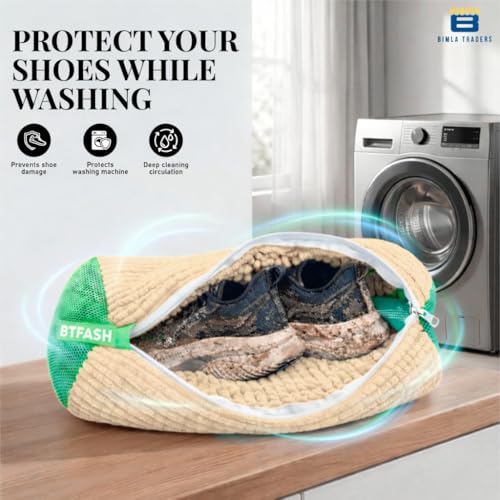 Image of Reusable Shoe Laundry Bag for Washing Machine & Dryer | Plush Zippered Washing Pouch for Sneakers, Baby Items & Delicates (Beige) Pack of -1