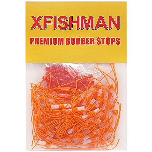 XFISHMAN Bobber-Stoppers-for-Fishing-Line-Slip-Bobbers-Floats-Stops-Knot-and-Beads (Fluorescent Orange, 50 Pack)