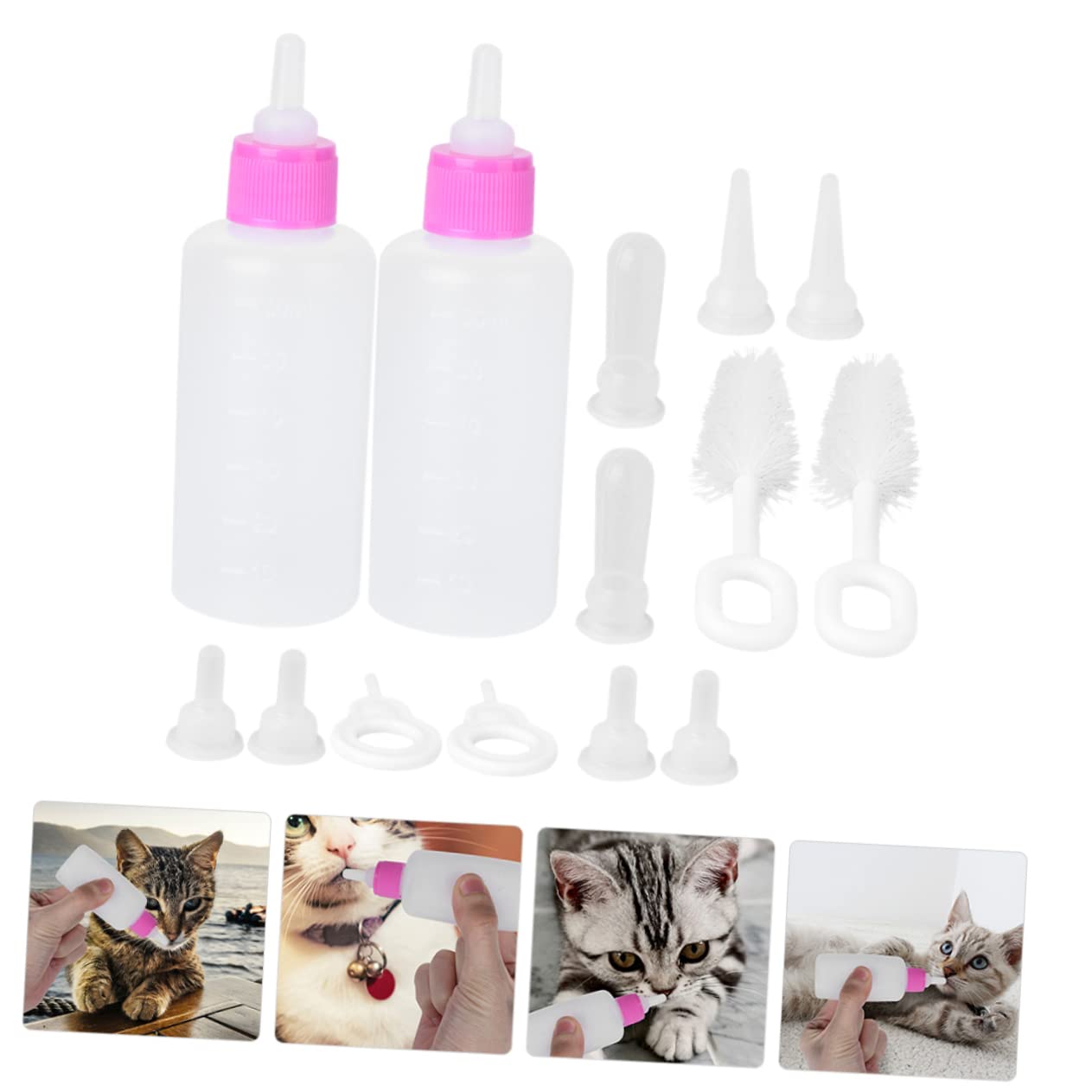 SUPVOX Pet Bottle Set for Newborn Puppies Kittens 60ml Nursing Bottles 2 Sets Sturdy Break-Resistant Plastic Compact Design for Outdoor Use