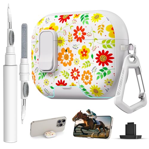 Image of for AirPods Pro 3 Case(2025) with Secure Lock Clip and Phone Stand,Floral Girly Style Protective Cover with Cleaning Kit and Hand Strap for Apple iPod Pro 3rd Generation(Sunflower Petals)