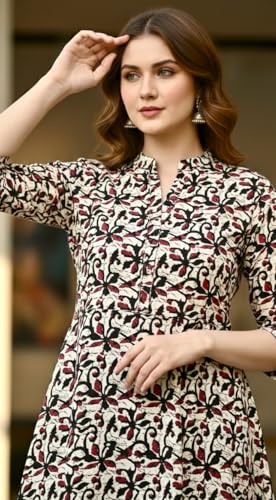 Image of CREATION & YOU Women Cotton Printed Kurta with Palazzo Set | Work /Office Wear Kurta Set for Women