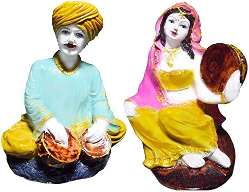 GW CreationsMulticolored Standard Size Pair of 2 Traditional Attractive Look Rajasthani Musical Couple handicrafts showpiece Home Decorative (22 * 10 * 19 cm)