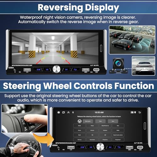 2+64G Android 13 Single Din Estéreo para Carro Tela Sensível ao Toque de 6,9 polegadas com Apple Car