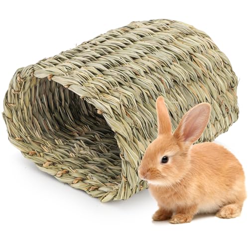 Yesland Rabbits Seagrass House Tunnel Hutch, Rabbits Natural Woven Hideaway Hut Hay Shelter for Bunny, Guinea Pigs, Chinchilla, Rats, Holland Hop, Cockatiels and Small