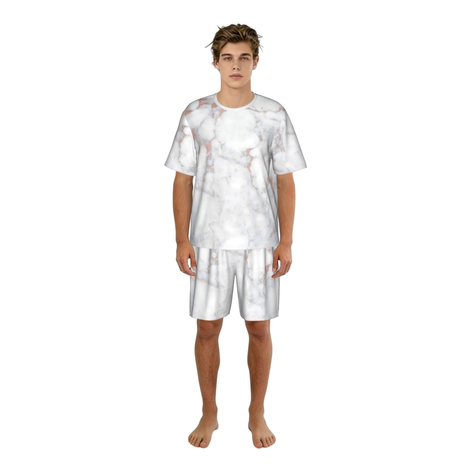 Bianco marmo rosa stampa uomo manica corta pigiama set pigiameria leggero traspirante morbido homewear 2 pezzi