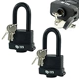 2 x Long Shackle Heavy Duty Padlocks - Waterproof / Weatherproof - 50mm - Multi-Purpose Long Shackle Padlocks - Ideal to Use Outdoors / Garages / Sheds / Bikes - Protective Cap on Key Hole to Avoid Water Ingress