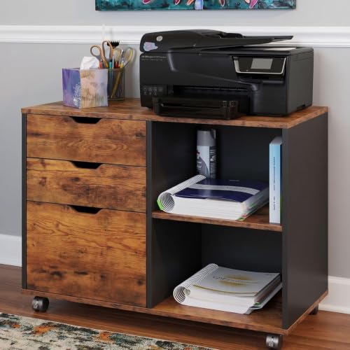 Image of FFO Modern Bedside Table with Drawer & Open Shelf, Wooden Top with Metal Frame, Compact Nightstand for Bedroom, End Table for Living Room