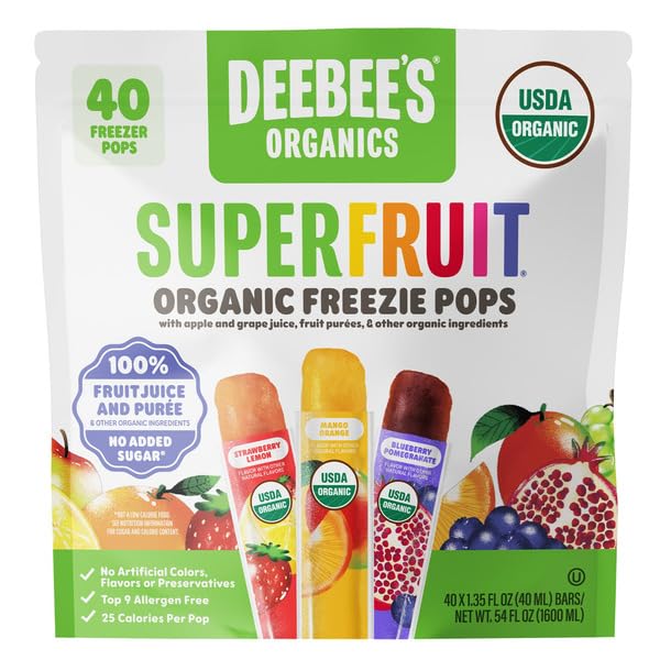 Organics Superfruit Freezies, Organic Freezer Pops, No Added Sugar, Non-GMO, Vegan Frozen Treats, 1.35 fl oz Tubes, 40 Count (1 Pack)