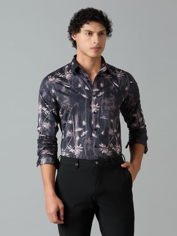 Image of Men's Printed Regular Fit Full Sleeves Cotton Formal Shirt