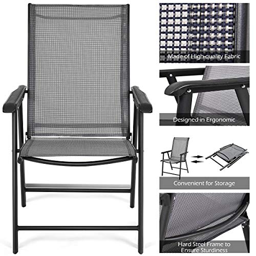 Image of Giantex Set of 2 Patio Folding Chairs, Outdoor Chairs with Armrest, Portable Dining Chairs for Porch Camping Pool Beach Deck Lawn Garden, 2-Pack Patio Sling Chairs, Metal Frame, Grey