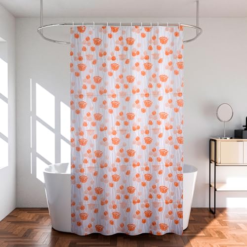 Image of Kuber Industries Shower Curtain | 7 Feet | Bathroom Shower Curtain | AC Curtains | PVC Waterproof Window Curtain | Curtains for Bathtub | 8 Rings Curtain | Orange Gulab | Blury Transparent