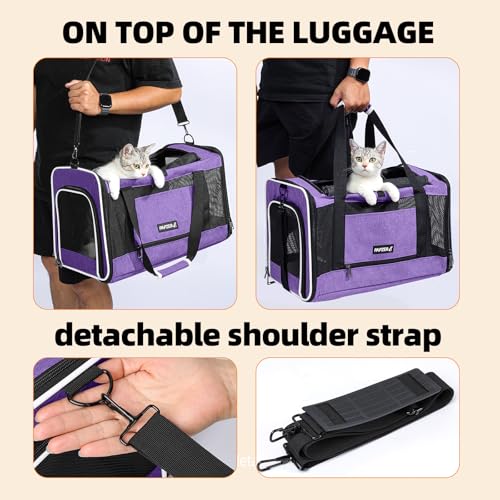 Image of Cat Carrier Soft-Sided 18x11x11 Inch Travel Bag for Medium Cats over 15lbs, Small Dog Carrier Crate Top Entry Breathable Mesh Puppy 12 Pounds, Pet Rabbit Carrying Cage Kennel Collapsible Purple