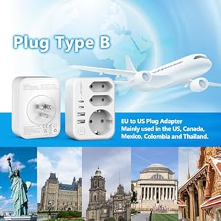 JSVER Adaptateur de Voyage USA, avec 2 Ports USB A et 2 Prises Type C (17 W) et 2 Prises Type B pour Le Canada, Les États-Unis, Le Mexique, la Thaïlande et la République Dominicaine (Blanc)