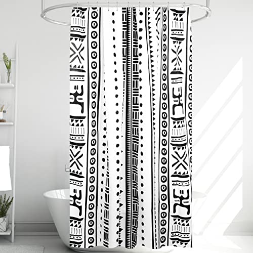 Mikaiva Boho Shower Curtain With 12 Plastic Hanging Hooks, 72 X 72 Inch, Vintage Fabric Softness, Heavy Duty Polyester, Pvc Free, Modern Bathroom Décor, Pink Botanical (White Mudcloth) #TOP17
