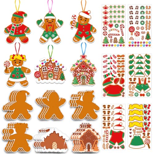 ZXTGBQ Lot De 72 Bonhommes En Pain D'éPice Pour Enfants, Kits De DéCorations Pain D’éPice à Coudre, DéCoration De Sapin De NoëL Pour Enfants, Loisirs...