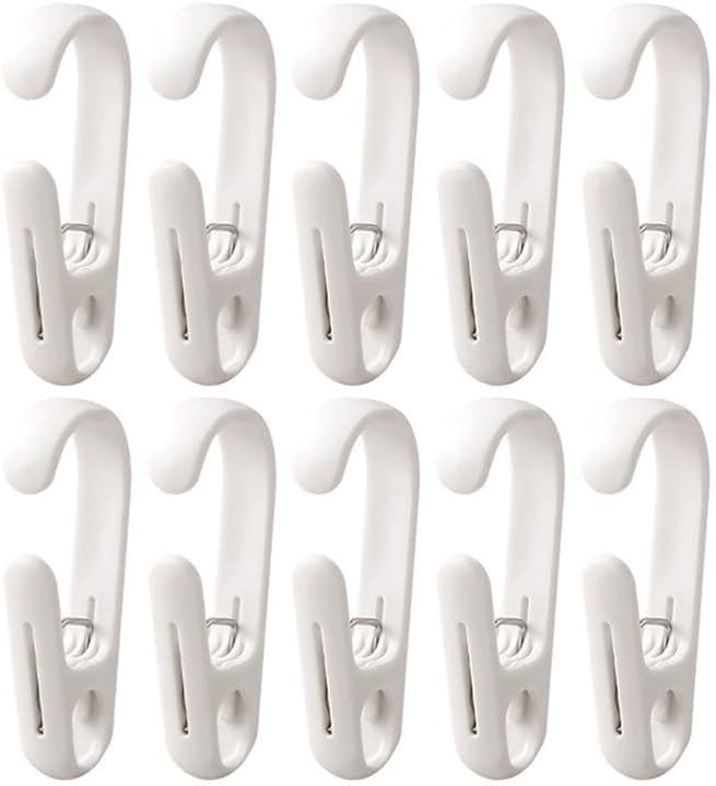10Pcs Laundry Hooks with Clips Hanger Closet Organizer Clamps Hanging Socks Boot Bras Towels Shower Pegs for Bathroom Wardrobe Kitchen Office Holders Clothes Pins Heavy Duty Outdoor, White