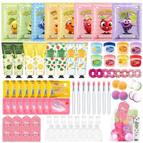 Image of 88PCS Spa Party Supplies for Girls, Spa Party Favors Include Face Masks, Under Eye Patches, Lip Masks, Lip Balm, Hand Cream, Foot Bath Bombs, Compressed Towels, Bulk Spa Sleepover Slumber Party Kit