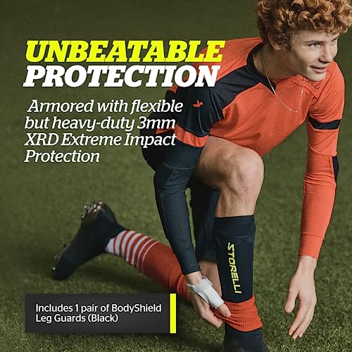 Storelli BodyShield Leg Guards, Premium Compression Shin Guard Sleeves for Soccer Players, Impact Protection, UV-Resistant, Sweat-Wicking, Unisex, 1 Pair, Black, Medium by Storelli - Image 2