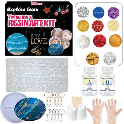 Image of Exploralearn Ultimate Resin Art Kit- DIY Alphabet And Coaster Kit With 200 Gm Epoxy Resin And Silicone Moulds- Comprehensive Resin Art Materials- Mica,Glitters And Flakes|Resin Art Kit| Multicolor