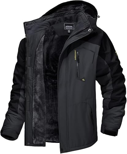 Magcomsen Chaqueta Impermeable Hombres Con Forro Polar Para Exteriores Chaqueta Invierno Multibolsillos Con Capucha Magcomsen Chaqueta Impermeable Hombres Con Forro Polar Para Exteriores Chaqueta Invierno Multibolsillos Con Capucha