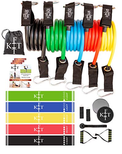 KITFit Resistance Bands for Exercise (19 pcs): Resistance Bands with Handles, Loop Resistance Bands, Door Anchor, Ankle Straps, Carry Bag, Core Workout Sliders, Exercise eBook