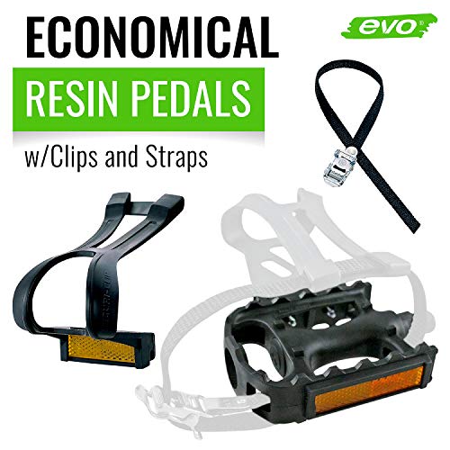 Evo Bike Pedals With Straps And Toe Clips - 9/16-Inch Spindle Resin/Alloy Bicycle Pedals #TOP2
